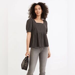 NWT Madewell Denim Babydoll Top in Lunar Wash Black Medium